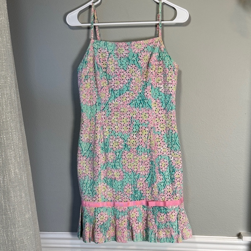 Vintage Lilly Pulitzer Floral Pastel Pink and Green Mini Demi Dress
